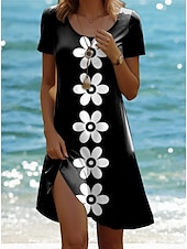 abordables Robe Fleurie-Robe Mini Femme Robe A Ligne Robe T Shirt Robe Tee Robe d&#039;été Décontractée Quotidien Fit Régulier Graphique Floral Géométrique Manches Courtes Col Ras de Cou Noir Blanc Rose Vert Été Printemps