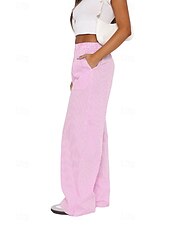 preiswerte weites Bein und hohe Taille-Damen Weites Bein Stoffhosen Mode Streetwear Volle Länge Natürliche Taille Gestreift Tasche Elastischer Bund Bequem Straße Ausgehen Rosa Blau Sommer Normale Passform