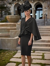 preiswerte Teelänge-Lavendel Perlen Column Brautmutterkleid Elegant Vintage V-Ausschnitt Tee Länge Stretch-Stoff Halbärmel mit Spitzenperlen Etagen Midi Kleid 2025
