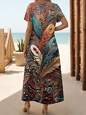 olcso Művészet és Design Ruha-Női Maxiruha hétköznapi ruha Boho elegáns ruhák Csehország aranyos stílus Stílusos Vakáció Napi Tengerpart Normál Grafika Rövid ujjú Terített nyak Gesztenyebarna Nyár Tavasz