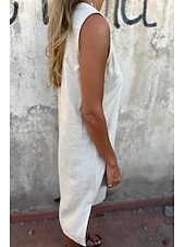 cheap Dresses-Women&#039;s Mini Dress Linen-Inspired Dresses Cotton Linen Dress Fashion Classic Modern Vacation Daily Holiday Regular Fit Plain Sleeveless V Neck Black Beige Grey Light Blue Summer