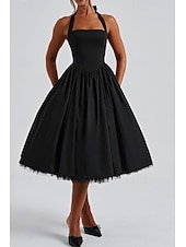 ieftine Rochii de absolvire-Pentru femei Rochii Midi Rochie albă Rochie de absolvire Modă Modern Zi de Naștere Concediu Absolvire Fit regulat Simplu Fără manșon Gâtul halter Negru Alb Roșu-aprins Vară