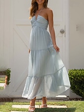 abordables Robes de vacances-Femmes Robe Midi Robe de remise des diplômes Mode Extérieur Date Sortir Coupe régulière Uni Sans manches Bretelles spaghetti Bleu Vert Été