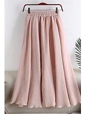abordables Jupes-Femmes Jupe Évasé Mode Maxi Taille Basse Jupes Uni Froncé Micro-Élastique Vacances Rue Noir Blanche Rose Claire Bleu Été Coton