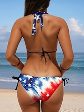cheap Independence Day-Independence Day Women&#039;s Swimsuits Patriotic Fourth of July Bikini 2 Piece Cheeky Swimsuit Backless Slim Vacation Beach Wear Graphic Flag V Neck Sleeveless Bathing Suits