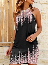 abordables Art &amp; Design Robes-Robe mini femme robe d&#039;été décontractée quotidienne ajustement régulier graphique ombragé sans manches col halter rose bleu vert été printemps