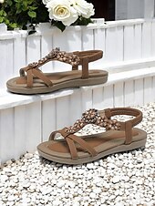 economico Sandali Comodi-sandali da donna blu navy con decorazioni floreali - eleganti scarpe estive basse con comoda soletta, ideali per l&#039;uso quotidiano o per feste in giardino