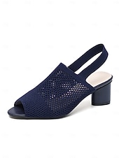 billige Kjole Sandaler-kvinners flystrikke peep toe block hæl sandaler - stilige pustende sommersko for kontor og uformelle antrekk