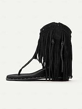billiga Semester Sandaler-damsandaler i boho-stil med bruna fransar – trendiga och flytande skor för musikfestivaler, strandpromenader och avslappnade utomhussammankomster