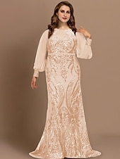 olcso Padlóhossz-Hableány plus size hajlékony menyasszonyi anyák ruhái elegáns ruha formális esküvői vendég söprés  ecset vonal hosszú ujjú ékszer nyakú sifon flitterekkel egyedi méretben