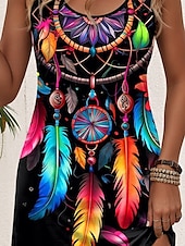 ieftine Rochii boho-Pentru femei Rochie Mini Rochie A line Rochie de vară Vacanță Casual Zilnic Potrivire Largă Grafic Tribal Fără manșon În U Negru Vară