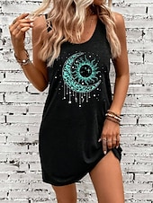 cheap Art&amp;Design Dress-Women&#039;s Mini Dress A Line Dress Summer Dress Off The Shoulder Dress Vacation Casual Daily Loose Fit Graphic Letter Sleeveless U Neck Black Summer