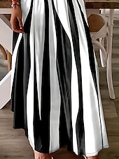 billiga Randiga och geometriska klänningar-Dam Maxiklänning A linjeklänning Sommarklänning Slipklänning Elegant Semester Ledigt Strand Normal Grafisk Geometrisk Rand Ärmlös V-hals Svartvit Sommar