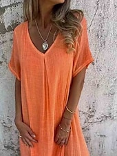 abordables Vestido Sencillo-Vestido maxi de mujer vestido en A de color sólido casual al aire libre ajuste regular gráfico sin mangas cuello en V fucsia naranja azul oscuro gris verano