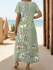 abordables Vestido Floral-Vestido Maxi de Mujeres Vestido de Camiseta Vestido de Tee Vestido de Playa Vestido de Cambio Vestido de Verano Elegante Bohemio Tropical Vacaciones Fiesta Holiday Corte Regular Gráfico Vintage