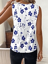 economico Canotta Floreale-Canotta da donna floreale grafica elegante casual senza maniche colletto a V top regolari abbigliamento da giorno stampa nera bianca rosa blu estate
