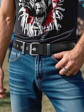 tanie Paski męskie-męski pasek punk rockowy z ćwiekami – czarny pasek ze sztucznej skóry w stylu gotyckim z nitami i metalową klamrą do jazdy na motocyklu, na koncerty i festiwale