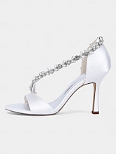 abordables Sandales de Robe-Escarpins à talons hauts en satin champagne pour femmes avec bride en T en cristal – élégants talons aiguilles à bout ouvert pour cocktails et événements formels