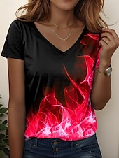 abordables T-shirt Art &amp; Design-Femmes T-shirt A Ombre Graphique Occasionnel Manche Courte Col en V Hauts Réguliers Quotidien Imprimé Rouge Bleu Vert Été Printemps