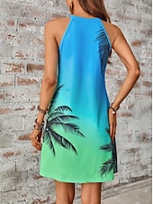 levne hawaiské šaty-Dámské mini šaty sundress dovolená casual každodenní pravidelný střih grafika tropické bez rukávů halter krk modrá léto