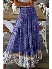 billiga Grafiska kjolar-Dam Kjol Gunga Ledigt Boho Maxi Mellanhög midja Kjolar Blommig Mönster Microelastisk Semester Gata Äppelgrå Violett Svart Mandel Sommar Polyester
