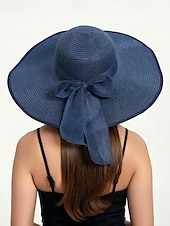 billiga Kvinnors hattar-elegant solhatt med bred brätte för kvinnor – sommarhatt i stråhatt med svart rosett, UV-skydd, hopfällbar floppy hatt för semester, trädgårdsfester och utomhusresor