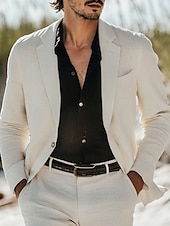 cheap Beach Suits-Men&#039;s Casual Summer Wedding Linen Suits Sky Blue Sage Daily Lightweight Solid Colored Standard Fit 2 Piece Single Breasted One-button