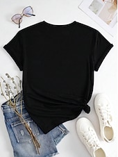 cheap Art&amp;Design tee-Music Festival Women&#039;s T Shirt Graphic Music Casual Short Sleeve V Neck Regular Tops Daily Weekend Vacation Wear Print Black Summer