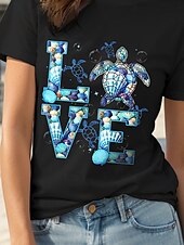 cheap Hawaiian tee-Women&#039;s T Shirt Cotton Shirt Graphic Animal Ocean Casual Short Sleeve Round Neck Regular Tops Daily Print Black Green Summer