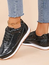 ieftine Adidași de Damă-Pentru femei Adidași Pantofi de confort În aer liber Zilnic Călătorie Broderie Pană Vârf rotund Modă Casual Confortabili Luciu Piele PU metalizată Dantelat Argintiu Negru Auriu