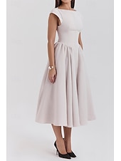economico Abiti casual bianchi-Per donna Abito Midi Abito Bianco Moda Moderno Compleanno Laurea Data Vestibilità regolare Semplice Senza Maniche Girocollo Nero Grigio chiaro Beige Estate