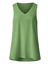 cheap Plain Tank Top-Women&#039;s Camisole Tank Top Solid Color Stylish Casual Sleeveless V Neck Regular Tops Daily Black White Green Light Blue Summer Spring