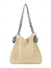 preiswerte Handtaschen und Tragetaschen-Damen-Umhängetasche aus gewebtem Stroh – Strandtasche im Boho-Chic-Stil mit Riemen im Zebramuster, leichte Sommerhandtasche für Reisen, Urlaub und Freizeitausflüge