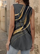 levne Top bez rukávů Art&amp;Design-Dámské Tílko do košilky Grafika Geometrický stylové Na běžné nošení Bez rukávů Hranatý Běžné topy Denní Dovolená Nabírané šaty Tisk Tmavě šedá Léto