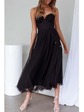 abordables Vestidos de fiesta-Mujer Vestido Midi Vestido lencero Clásico Diario Festivos Fin de semana Ajuste regular Plano Sin Mangas Correa de espagueti Negro Rosa Azul claro Verano