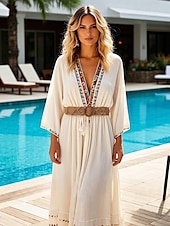 levne Dámský pásek-tkaný opasek boho macrame pro ženy – ručně vyrobený široký bederní pás s dřevěnou přezkou, vintage chic styl pro šaty, ležérní outfity a letní plážové oblečení