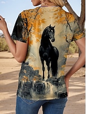 cheap Kentucky Top-Kentucky Derby Women&#039;s T Shirt Graphic Animal Cat Stylish Casual Short Sleeve Round Neck Regular Tops Daily Weekend Print Black Summer Spring