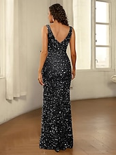 voordelige Avondjurken-Zeemeermin  Trompet Quinceanera Jurken Elegante Jurk Bruiloft Bruiloft Gast Vloerlengte Mouwloos V-Hals Bloemen met Sequins