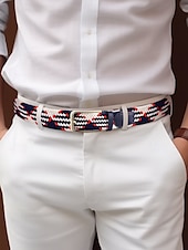 cheap Men&#039;s Belts-Men&#039;s Braided Elastic Stretch Belt – Multicolor Woven Design with Leather Tip &amp; Metal Buckle, Casual &amp; Golf Style, Adjustable Fit for Jeans &amp; Trousers, Perfect for Sports &amp; Everyday Wear