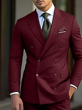 cheap Formal Suits-Men&#039;s Wedding Suits Homecoming Suits Black White Business WorkWear Solid Colored Slim Fit 2 Piece Double Breasted Six-buttons