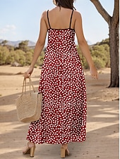 economico Arte &amp; Design Abiti-Abito Maxi Donna Abito estivo Abito a A Abito sottoveste Vacanza Casual Quotidiano Spiaggia Taglio Regolare Grafico Pois Senza maniche V Collo Bordeaux Estate Primavera