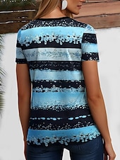 billige Stripe og geometrisk t-skjorte-Dame T skjorte hav Stripet Fritid Kortermet V-hals Vanlige topper Daglig Ut på byen Helg Trykt mønster Gul Rosa Blå Lilla Oransje Sommer