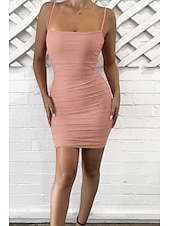 economico Abiti di Laurea-Per donna Mini Abito Abito Bianco Abito da laurea Abito Sottoveste Abito arricciato Moda Laurea Data Uscire Vestibilità regolare Semplice Senza Maniche Spalline sottili Rosa cipria Nero Bianco Rosso