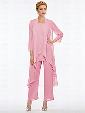voordelige Broekpakken van mama-Strand Bruiloft Jumpsuit  Pantsuit Moeder van de Bruid Elegante Plus Size Bateau Hals Vloer Lengte Chiffon Mouwloos Wrap Inbegrepen met Effen Kleur om indruk te maken 2025 gratis maat op maat