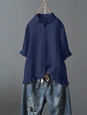 economico Camicie-Per donna Camicia Blusa Camicie di cotone e lino Semplice Essenziale Moderno Manica Corta Colletto a Camicia Top Regolari Quotidiano Ferie Uscire Bottoni Bianco Giallo Rosa Blu marino Azzurro Estate