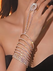 cheap Women&#039;s Bracelet-Luxury Rhinestone Hand Chain Bracelet with Ring – Sparkling Statement Jewelry for Women, Perfect for Weddings, Parties and Gala Events