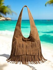 cheap Handbag &amp; Totes-Women&#039;s Boho Fringe Shoulder Bag Hobo Handbag – Vintage Faux Suede Handbag for Music Festivals, Casual Outings &amp; Travel