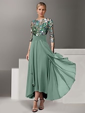 preiswerte Bodenlänge-A-Linie Kleid Brautmutterkleid Hochzeitsgast Kirche Elegant Vintage Illusionsausschnitt Knöchellänge Chiffon Halbarm mit Paillette Stickerei 2025