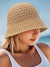 abordables Chapeaux pour femmes-Chapeau de paille vintage pour femme – chapeau de soleil respirant tissé à la main, léger et pliable, chapeau de plage élégant pour les vacances d&#039;été, les voyages et les activités de plein air