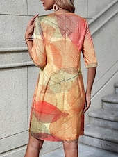abordables Robe Fleurie-Femmes Mini Robe Robe fourreau Robe d&#039;été Formel Quotidien Coupe régulière Graphique Feuille Manche 3/4 Col en V Jaune Été Printemps